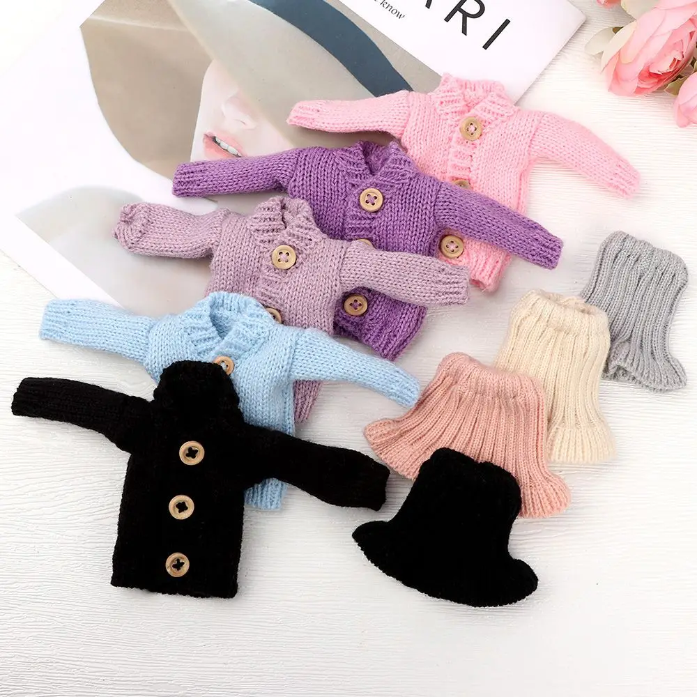 

1 шт., Набор вязаных мини-пальто и платье ручной работы, кольцо для куклы 1/6, аксессуары для одежды для кукол, повседневная одежда, одежда для д...