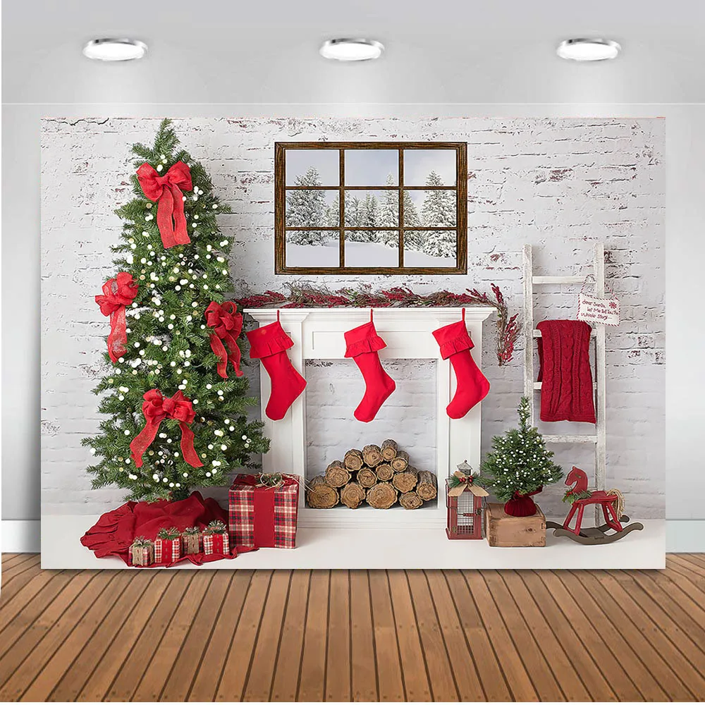 Рождественский камин фон для фотосъемки окна фотостудии Рождественская елка