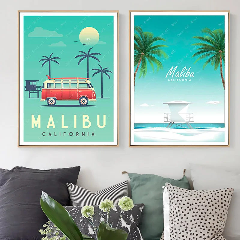 Летняя Праздничная Картина на холсте Los Angeles Malibu America City винтажные крафт постеры с
