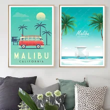 Летняя Праздничная Картина на холсте Los Angeles Malibu America City винтажные