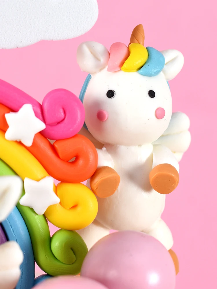 Cakesmile Rainbow Unicorn Cake Topper Cloud Flags Birthday Kids Favors Decoration Cupcake for Wedding Dessert | Дом и сад