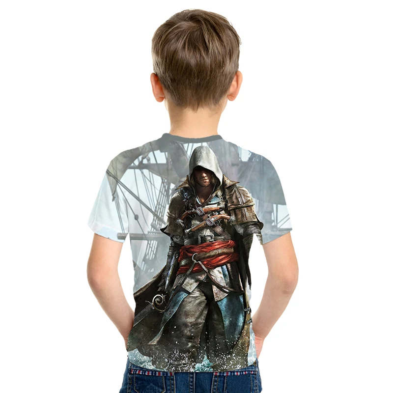 Летние детские футболки топы с 3d принтом assassins creed, повседневные Мальчики Девочки футболки, костюм Харадзюку хип-хоп Уличная одежда, футболки с аниме