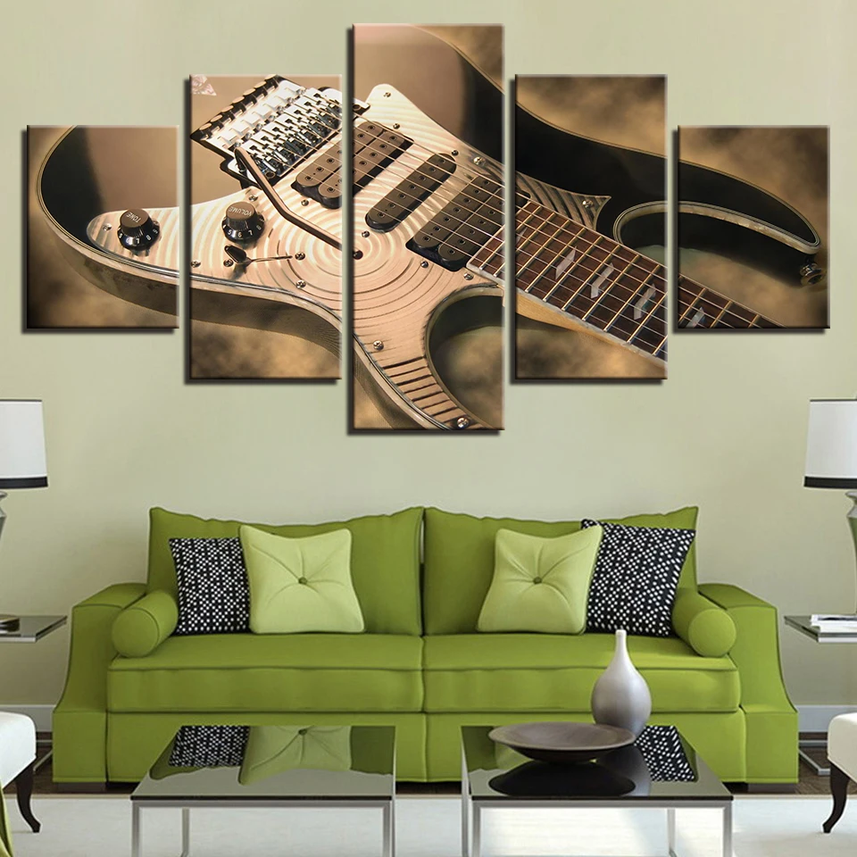 Музыкальный плакат с изображением гитары фортепиано скрипка барабан фонограф DJ 5