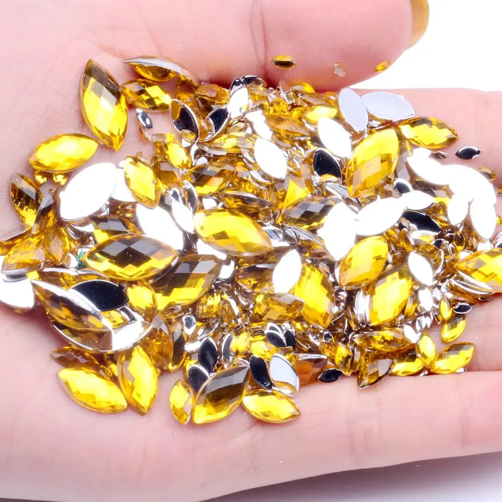 02 Gold Акриловые стразы с плоской задней частью, много размеров, много цветов, маркиза, грань земли, клей на бисер, платье, сделай сам, ювелирные изделия, ногти, художественные талисманы - Цвет: 02 Gold