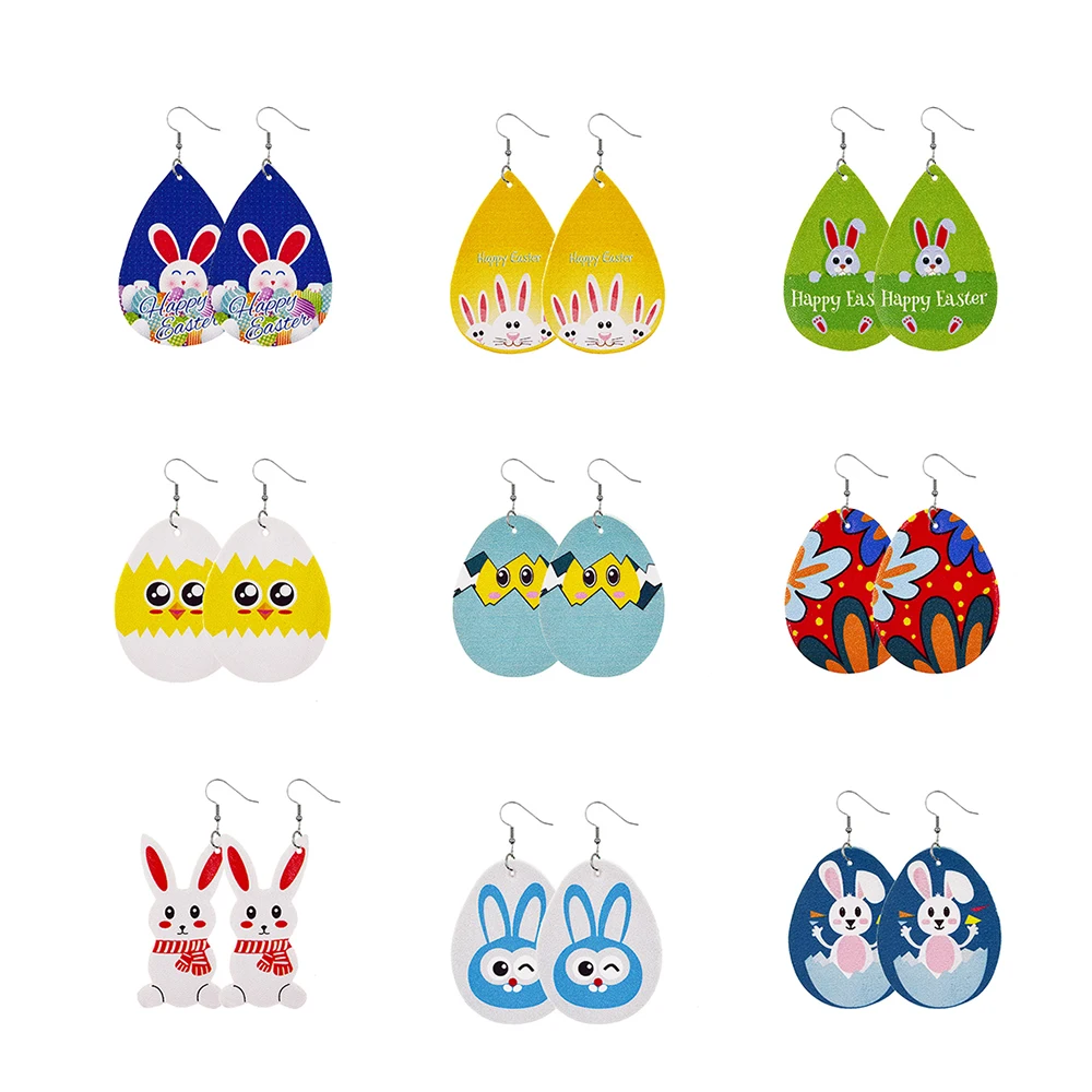 

Модные Пасхальные серьги-подвески в виде яйца, кролика, кролика, искусственной кожи для женщин, новинка 2022, рисунок в стиле бохо, фотография, ...