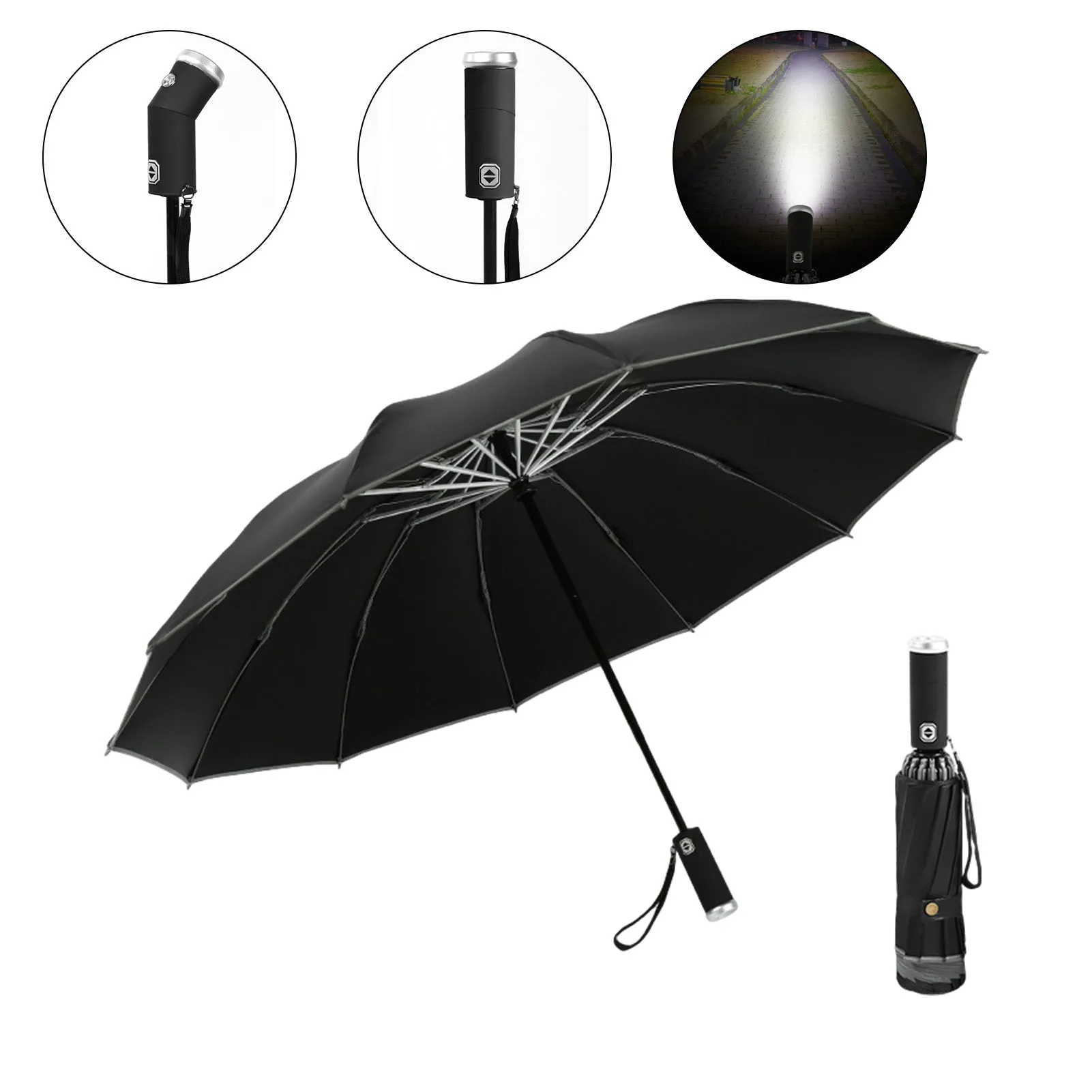 

LED Light Automatic Reverse Umbrella Reflective Automatic Folding Umbrella 12 Bone Rain Proof Sunscreen Umbrella 106cm