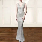 Женское вечернее платье, длинное платье-Русалка с V-образным вырезом и блестками, праздничное свадебное платье на заказ, размера плюс
