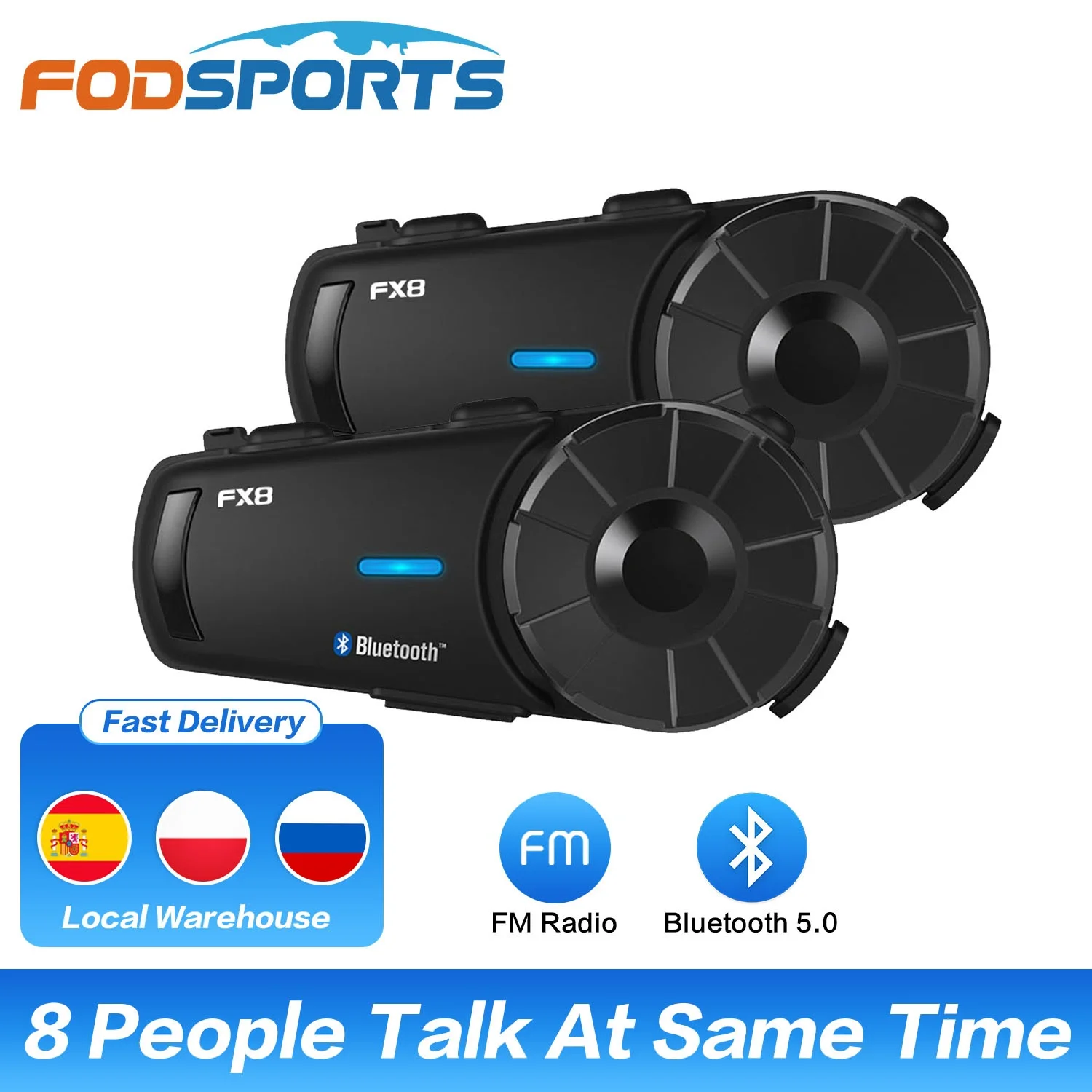 Фото Fodsports 2 шт. FX8 шлем домофон мотоцикл Bluetooth шлем гарнитура 8 Rider 1000 м мото домофон Intercomunicador FM радио №1