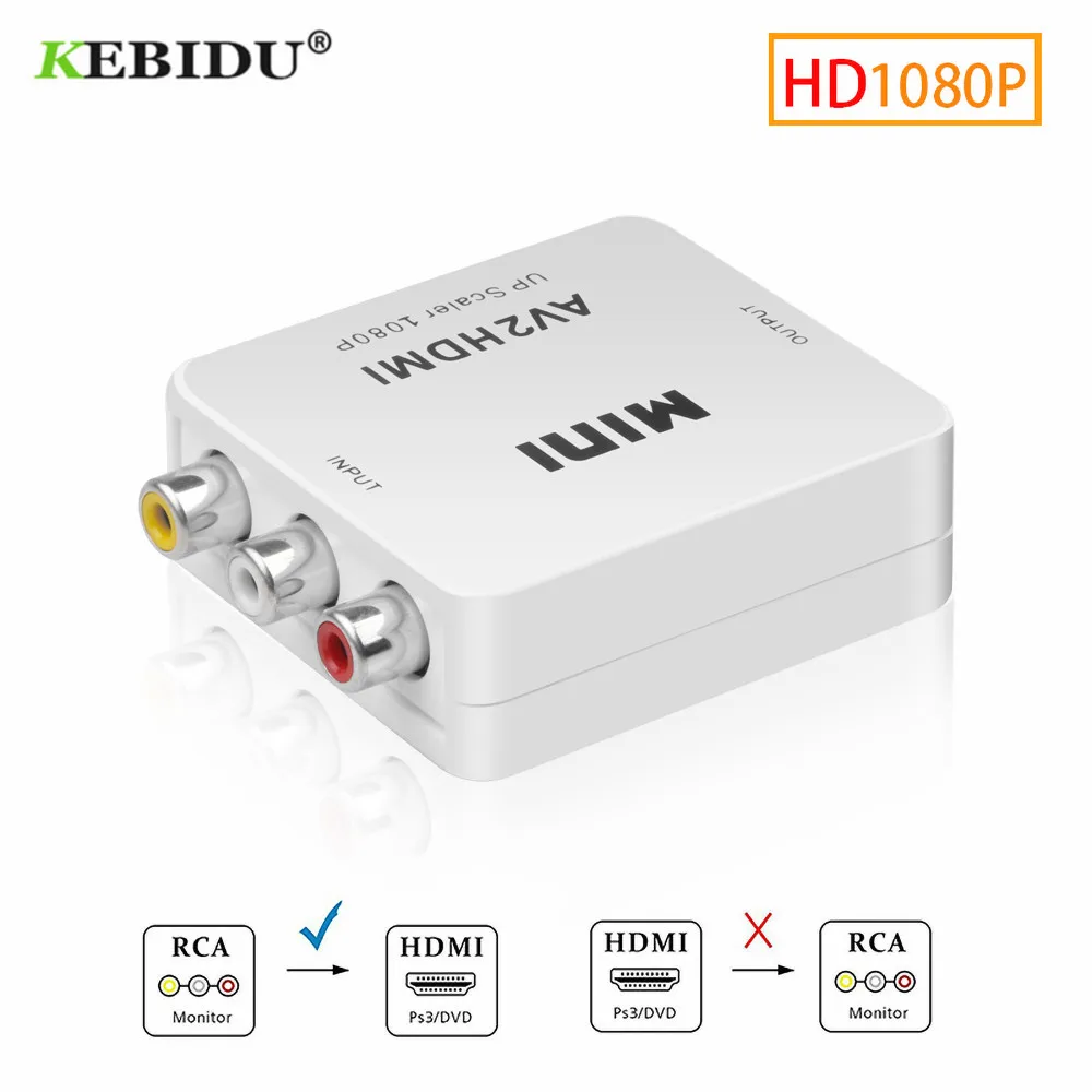 KEBIDU RCA AV к HDMI совместимый преобразователь HD 1080P AV2 адаптер для ТВ PS3 PS4 PC DVD Xbox