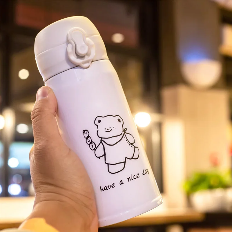 

Winnie the bath bouncing cover thermos cup female ins Harajuku style cute water cup soft girl simple pure white insulated cups