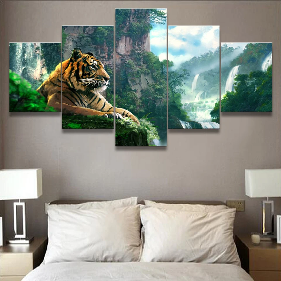 

Плакат с животными, 5 шт., фотообои для гостиной, скандинавские деревья, тигр, настенные художественные принты для спальни, без рамки