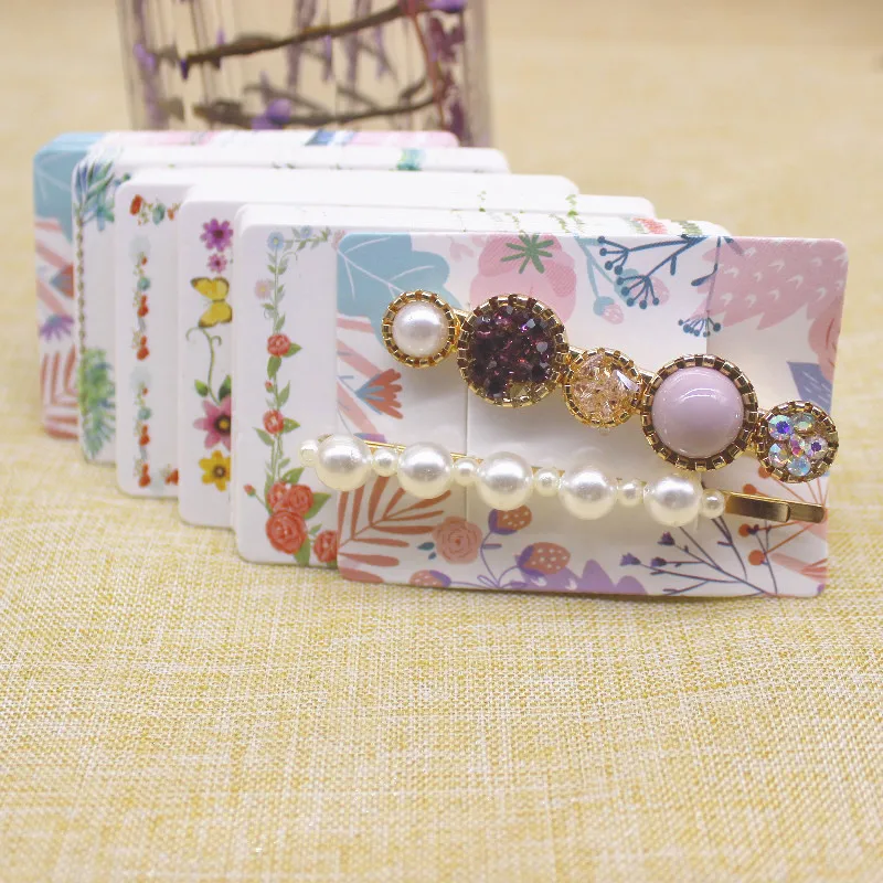 

50pcs Card 5x7cm White marbling paper hair clip card jewelry package flower print paper hairclaw oranments display card