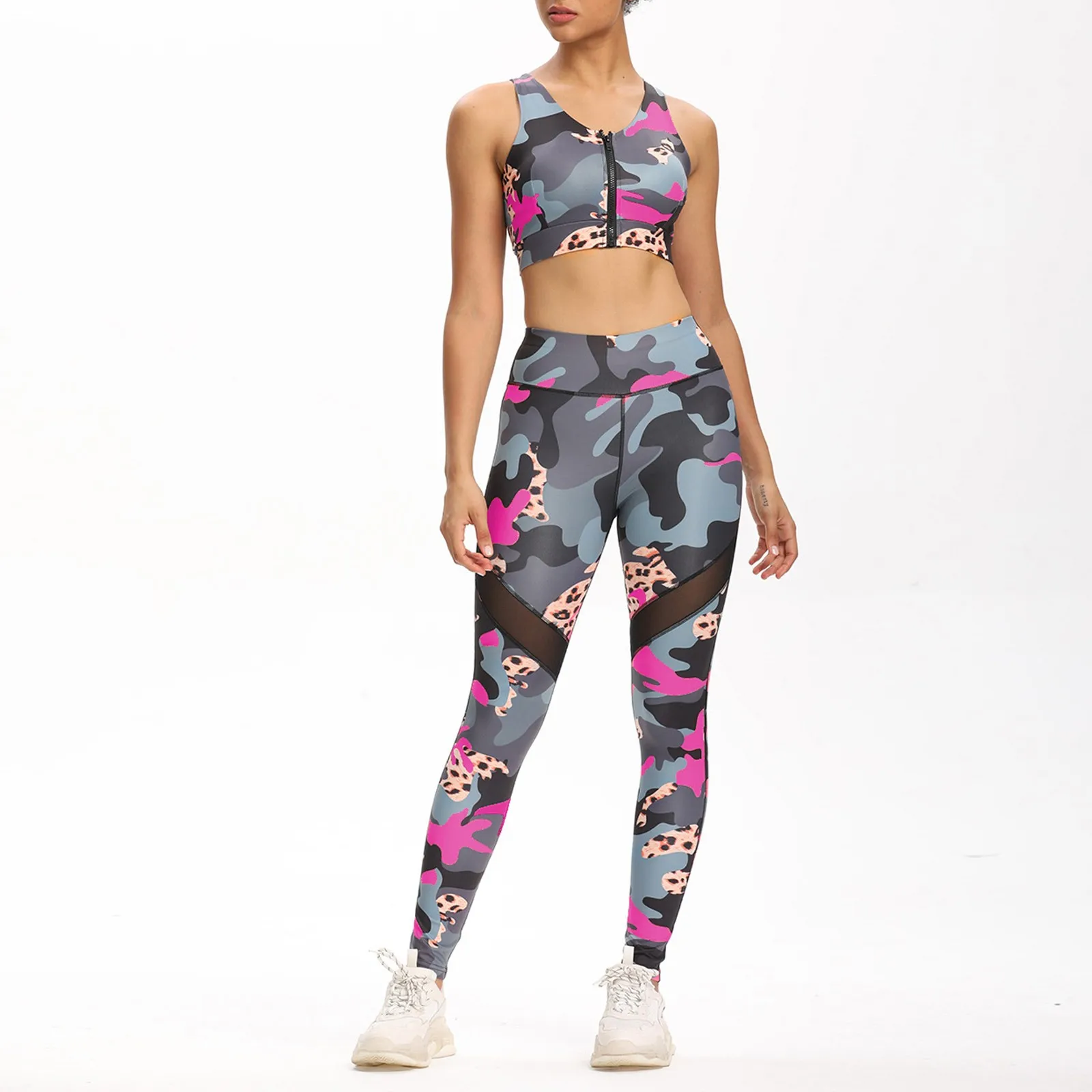 С леопардовым принтом камуфляж тренажерный зал завышенной талией и лифом с