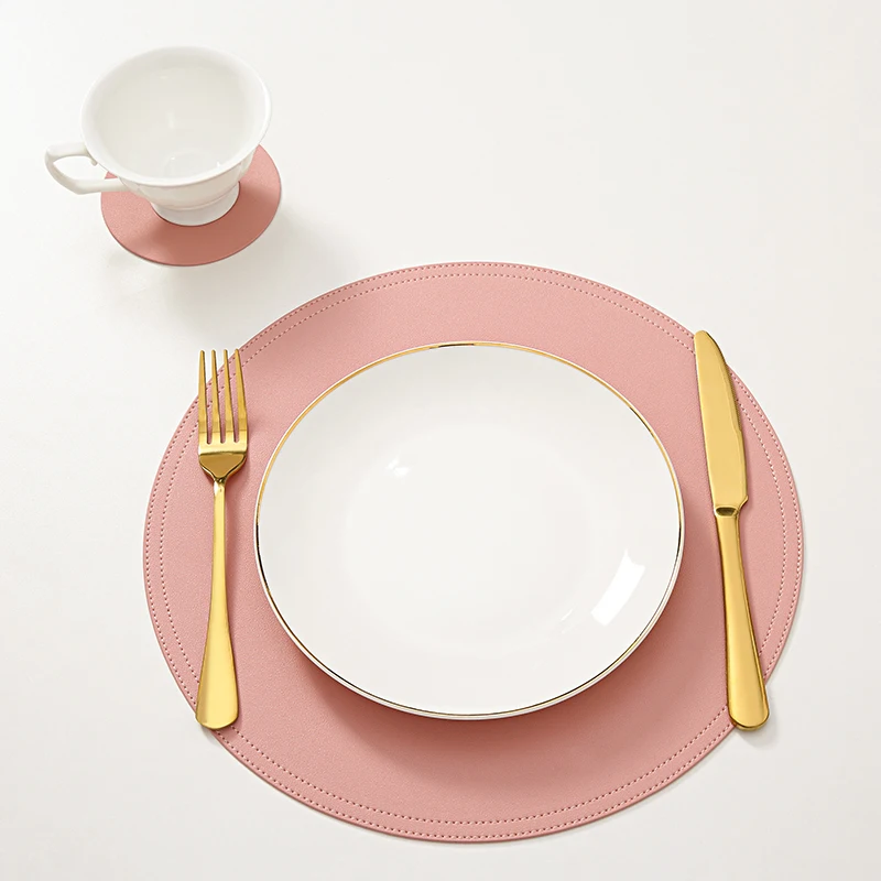 

Color Tableware Pad Placemat PU Leather Table Mat Heat Insulation Non-Slip Placemats Bowl Coaster Kitchen