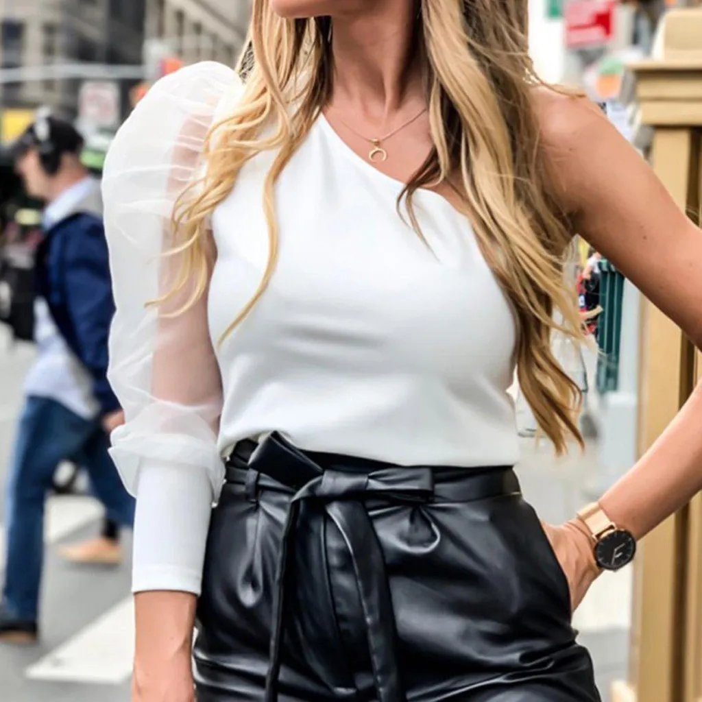 Модная футболка с рукавом фонариком Элегантная повседневная Летняя женская