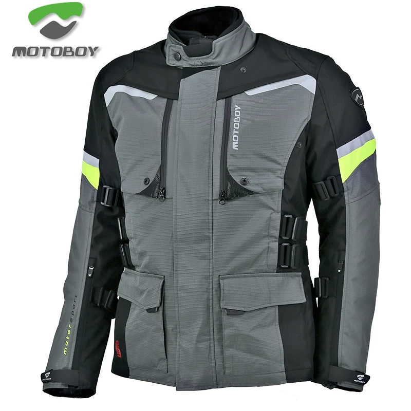 Motoboy Мотоцикл Велосипед полиэстер 600D Оксфорд для верховой езды Touring 3 Слои Водонепроницаемый теплая куртка и штаны, спортивный костюм 4 сезонов CE протекторы - Цвет: Dark Grey