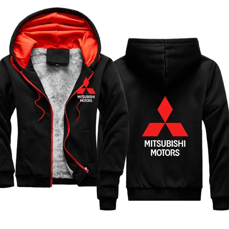 

Winter Hoodies Men Mitsubishi Car Logo Print Fleece Men's thickening zipper Hoody Clothing