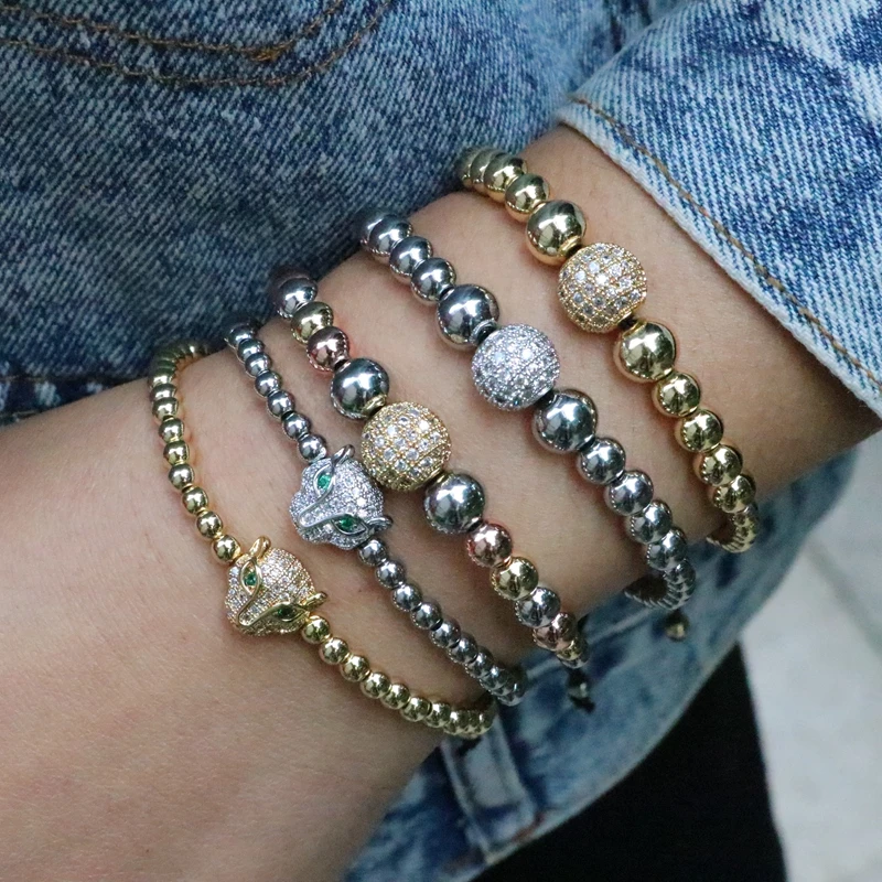 

6Pcs Hip Hop Round Disco Ball CZ Paved Bracelet For Women Girls Copper Beads Rope Bracelets Female Fashion Jewelry