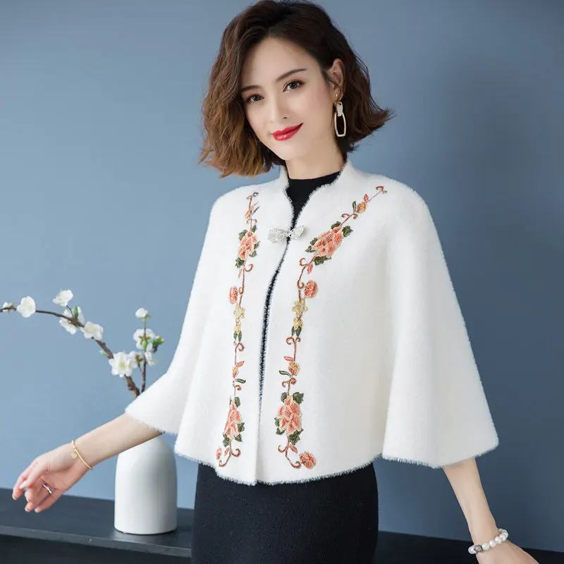 Заводская цена изящный женский свитер из меха норки шали с кружевом и цветочным