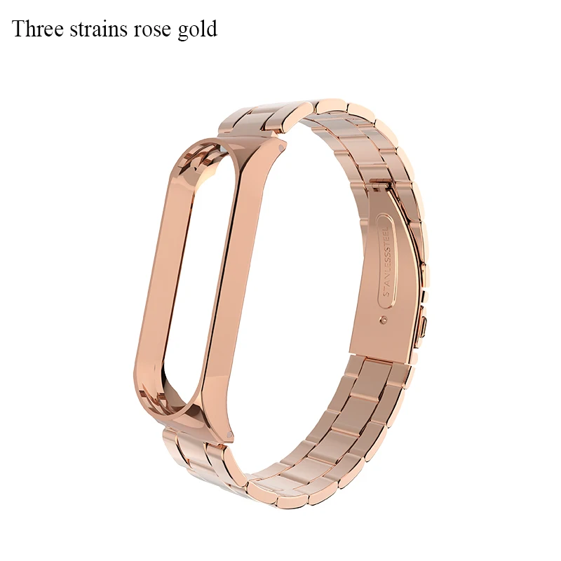 strains rose gold BOORUI mi Band 4 ремешок металлический Безвинтовой браслет из нержавеющей стали mi band 3 ремешок для Xiaomi mi Band 3 4 Pulseira band Замена - Цвет: strains rose gold