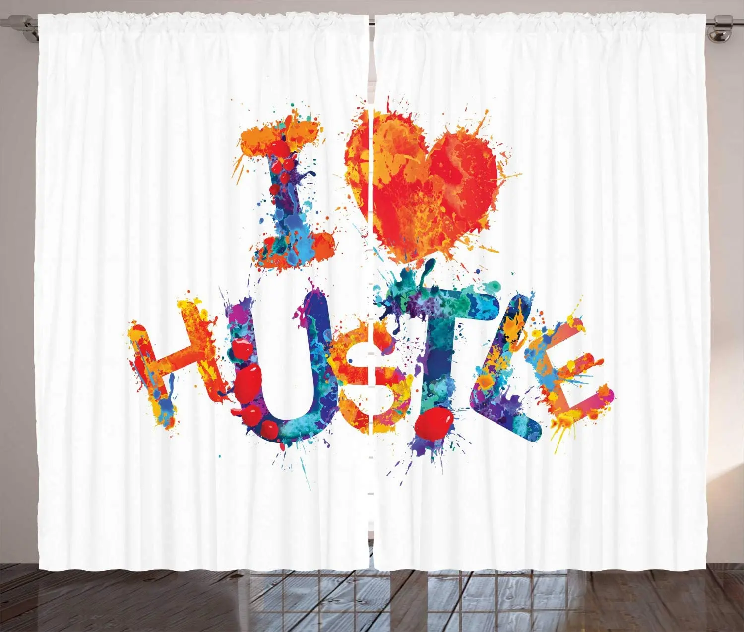 

Hustle шторы с надписью «I Love шума красочные всплеск Краски с надписью Happy сердце типографский иллюстрации Гостиная Спальня окна