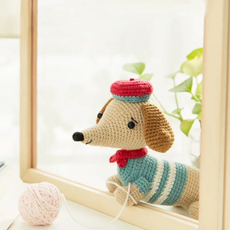 RUBI hand knitted doll with medium wool DIY Crochet Crocheted sausage dog Baby will like it | Дом и сад