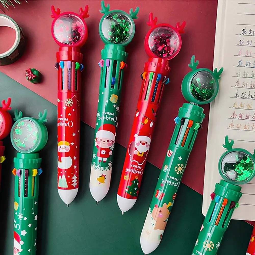 

Retractable School Office Stationery 10 Colors Ballpoint Pen Colorful Refill Rollerball Pen Christmas Ballpoint Pens
