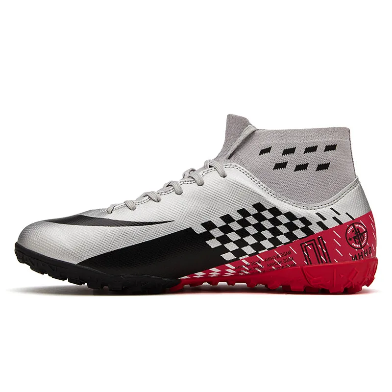 gray2 Men Football Boots Cleats Boots Long Spikes TF Spikes High Top Sneakers Soft Indoor Turf Futsal soccer Shoes Chuteira Futebol - Цвет: gray2