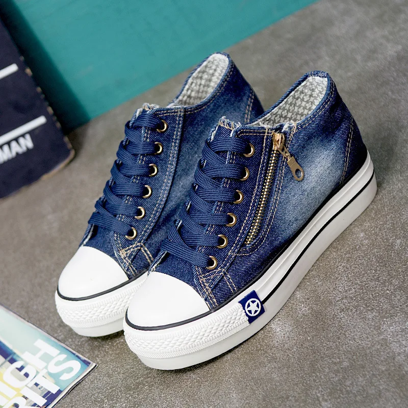 

2020 spring denim canvas shoes women's version inner high platform women's shoes women's lazy shoes