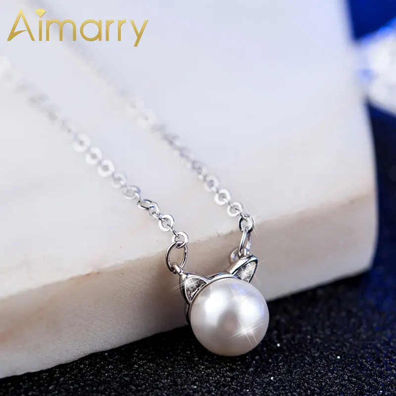 

Aimarry 925 Sterling Silver Fashion 8MM Pearl Necklace For Women Party Engagement Wedding Gifts Charm Jewelry