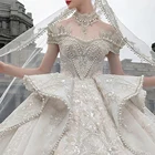 Роскошное Кружевное Свадебное бальное платье Dioflyusa с большим хвостом, серебро 2021 пробы, вырез лодочкой, винтажное свадебное платье с бисером и блестками