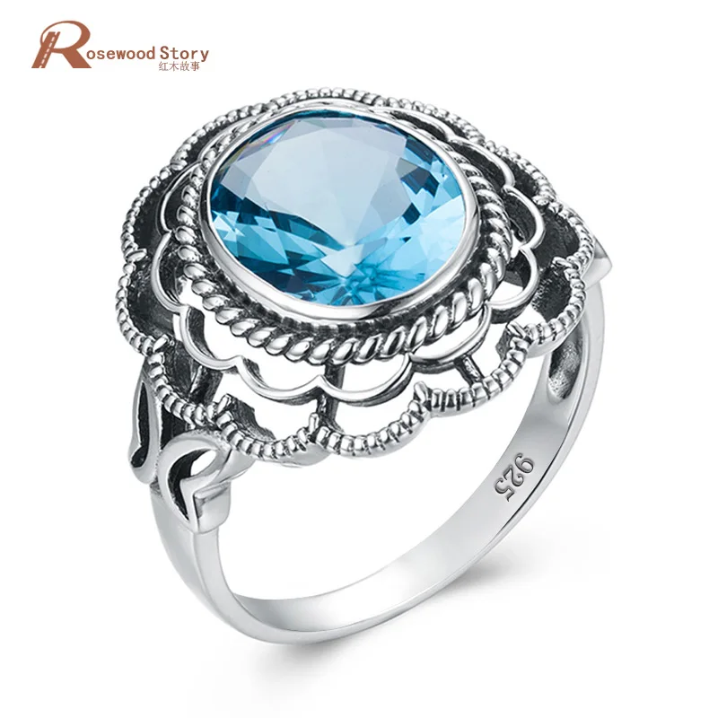 

Real S925 Sterling Silver Rings for Women Blue Topaz Ring Gemstone Aquamarine Cushion Romantic Gift Engagement Jewelry Factory