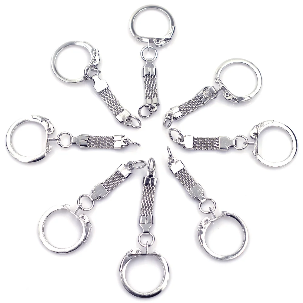 

100Pcs Key Chains Keyrngs With Mesh Belt Metal Silver Tone Charms Jewelry DIY Accessories 6.2x2.3cm(2 4/8"x 7/8")