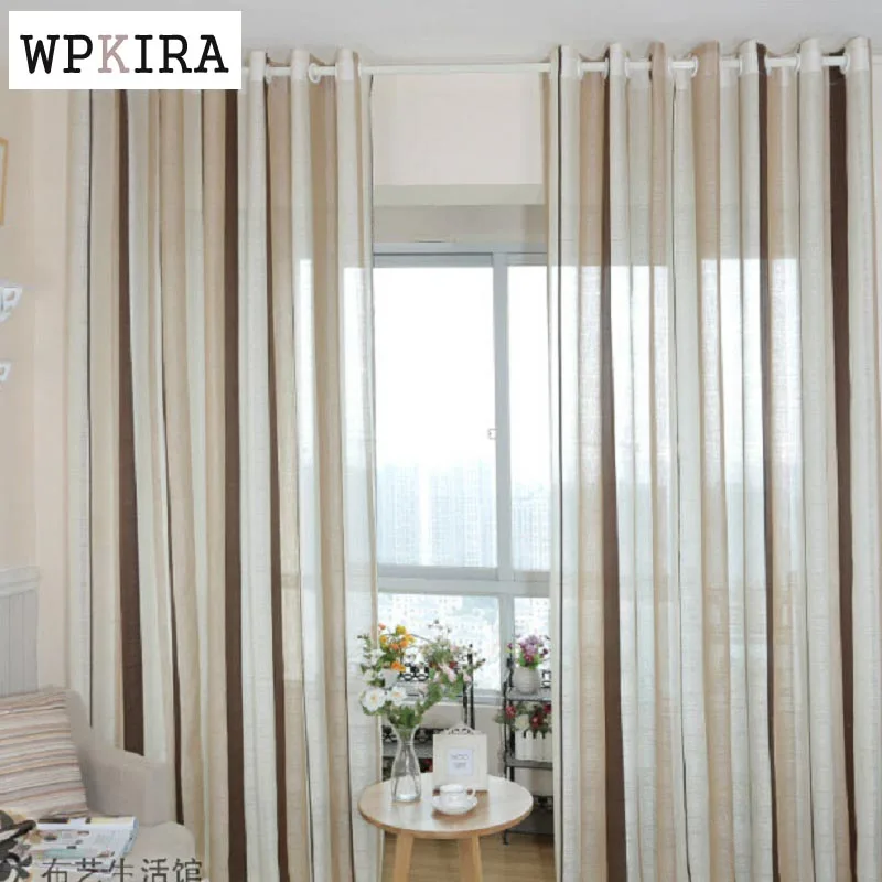 Кофейные полосатые занавески с бахромой из пряжи льняные коричневые ткань для