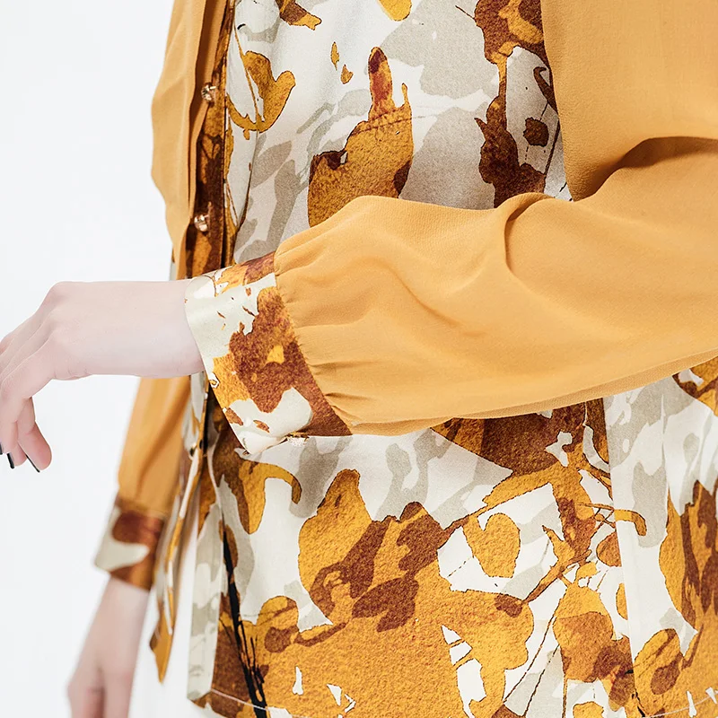 Женская блузка с длинным рукавом VOA бежевая и коричневая элегантная