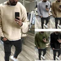 samlona plus size mens knitted sweater european style casual pullovers 2021 autumn skinny top ruched sweaters male streetwear
