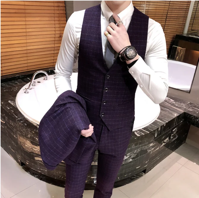 

(Пиджак + жилет + брюки) Новый мужской костюм-тройка костюм Деловое платье для банкета лучший мужской свадебный банкет на заказ