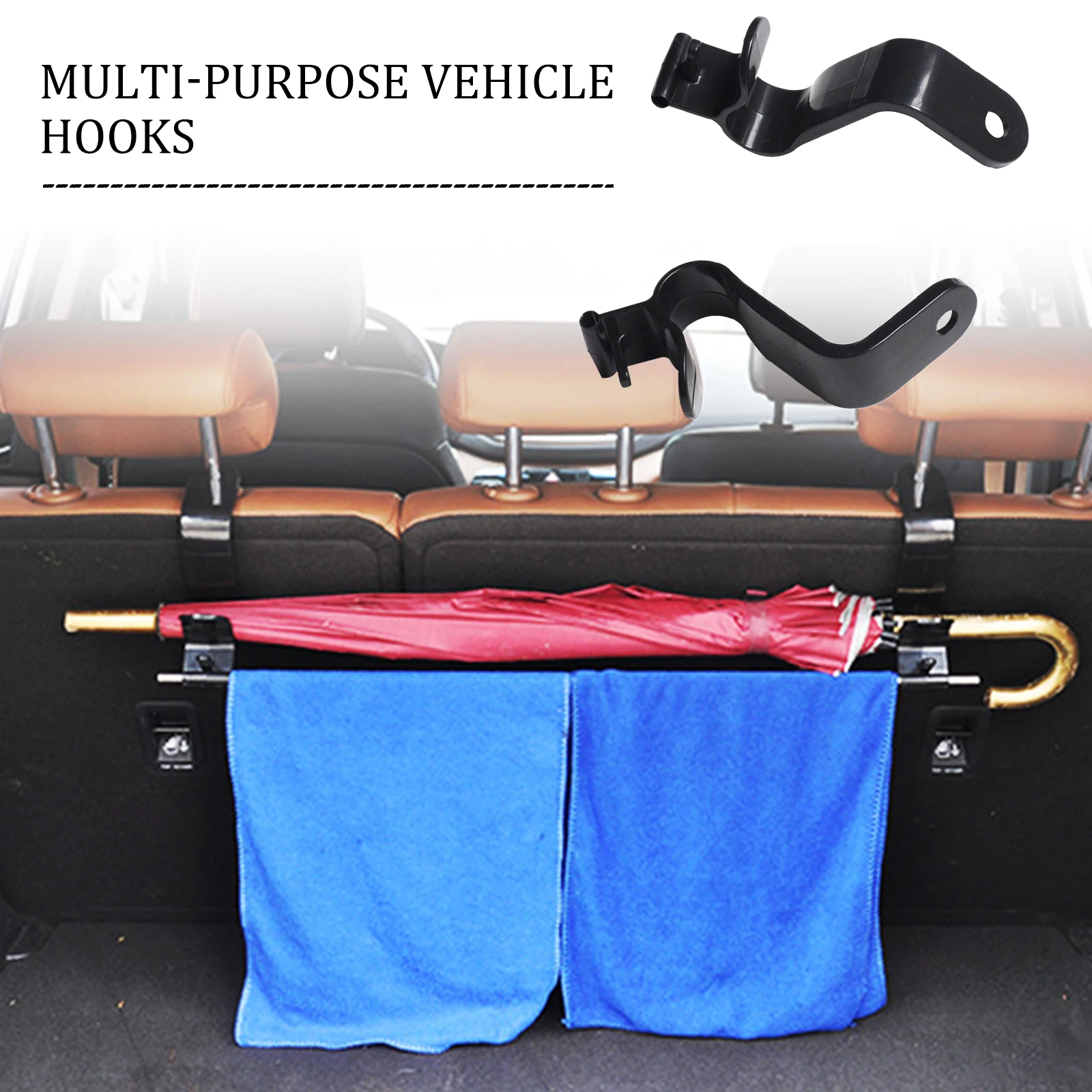 

2 Pcs Black Car Suv Seat Back Hook Hanger Organizer Headrest Holder Backrest Hook 20kg Load-bearing For Umbrella Handbag Towel