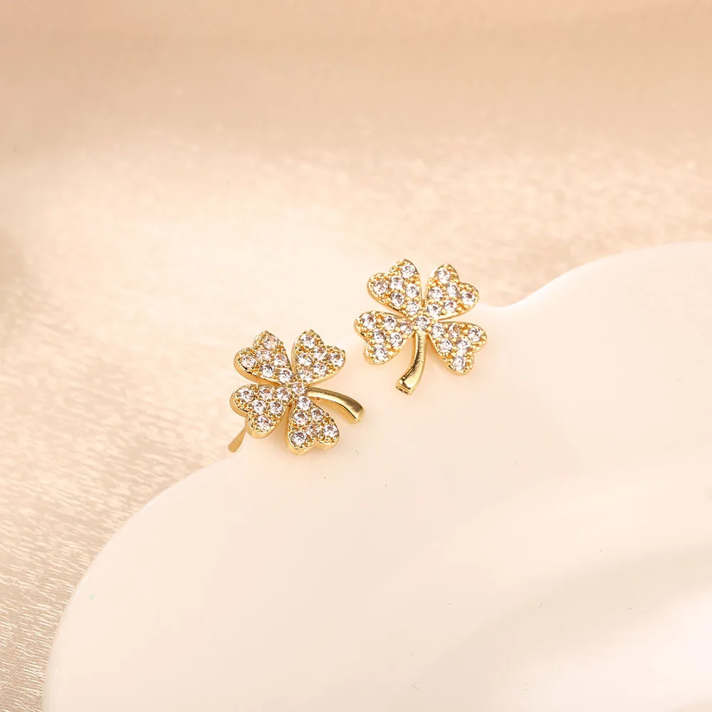 

Fashion Lucky Clover Zircon Gold Color Copper Stud Earrings Dangle Earrings For Women Girl Earrings Birthday Party Gift Jewelry