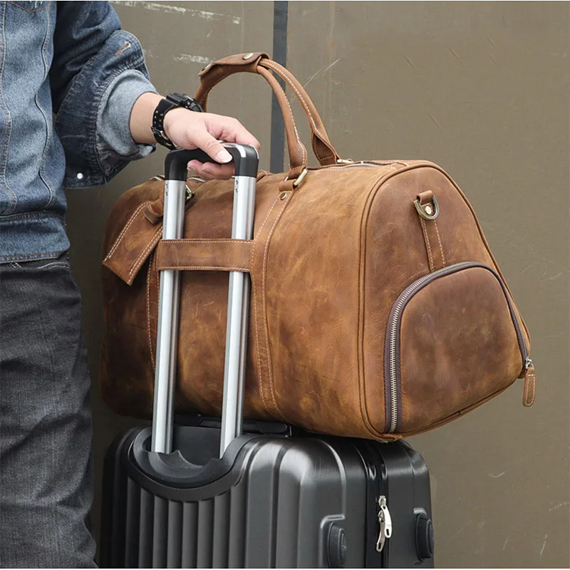 Дорожная сумка из натуральной кожи для мужчин винтажный спортивный мешок
