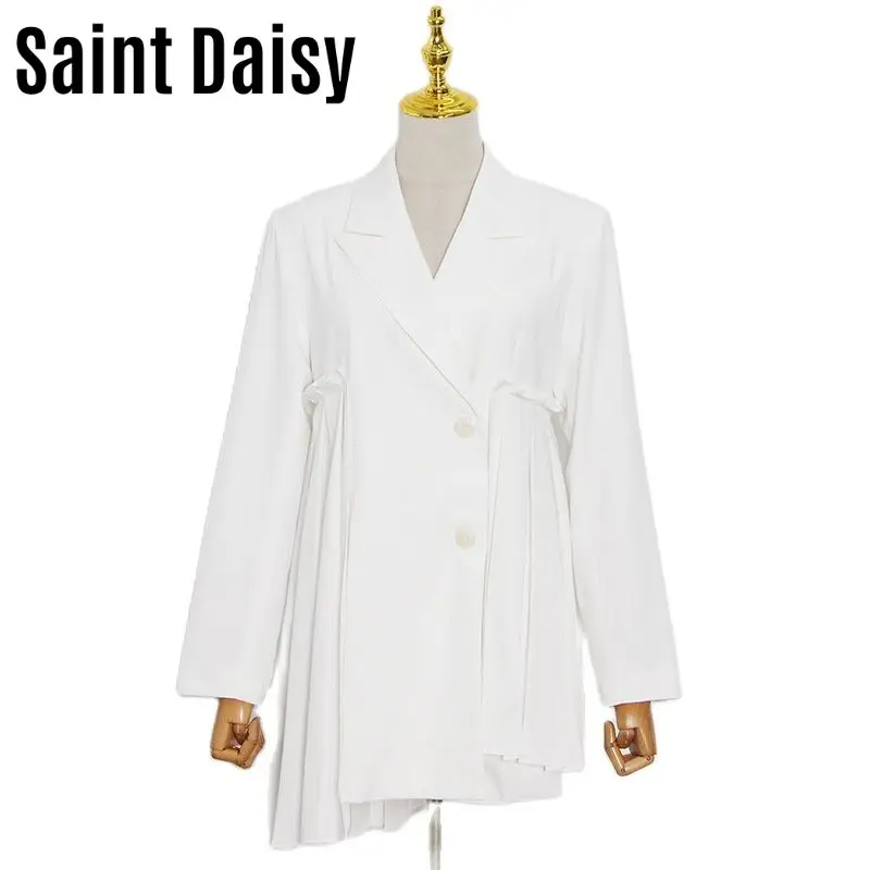 SaintDaisy Down Jacket Female 2021 Cropped Top Women Button Style Single Breasted White Blue 331159 Fall Coat Office Lady V-Neck