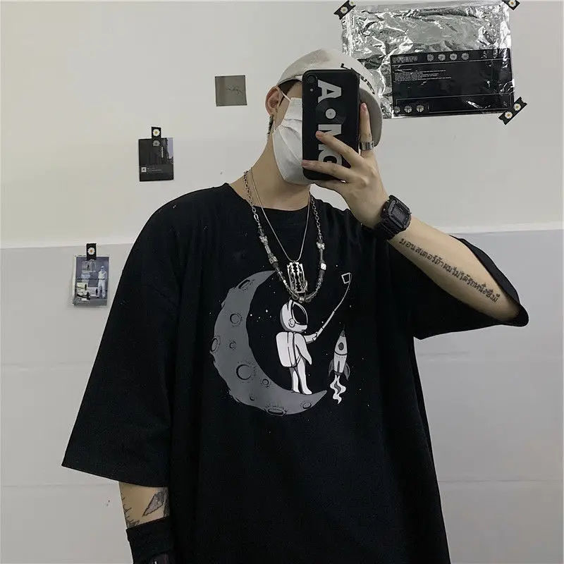 

summer Men cartoon funny tshirt short sleeve geometry high street tees Hip hop ins tops plus size 5XL loose black cool tees