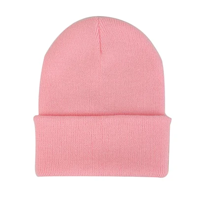 pink Зимняя теплая шерстяная вязаная шапка унисекс из хлопка, вязаная шапочка для женщин, мужчин, девочек, мальчиков, защита для ушей, шапочки, одноцветные - Цвет: pink