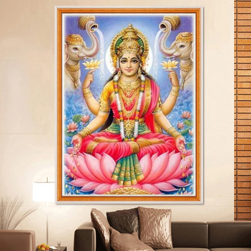 Diy Полный Круглый Смола Бриллиантовая украшающая Картина Набор стразов Лакшми