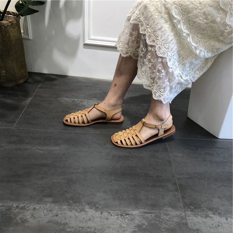 

Womens Vintage Square Toe Gladiator Sandals Summer New Rome Flat Sandals Breathable Casual Buckle Ankle Straps Hollow Out Shoes