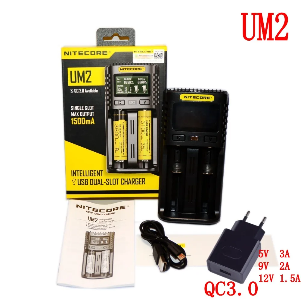 UM2 EU NITECORE UM2 UM4 автоматическое универсальное быстрое зарядное устройство интеллектуальное USB Двухслотовое зарядное устройство ЖК-дисплей литий-ионный IMR аккумулятор 18650 21700 - Цвет: UM2 EU