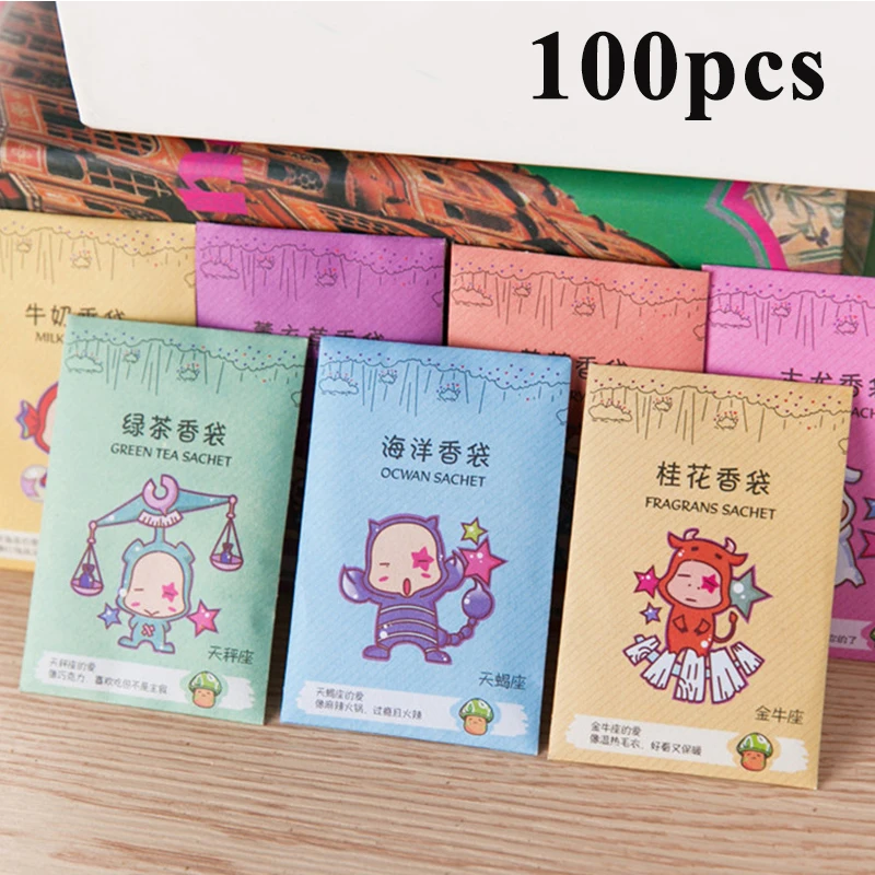 

100pcs Fragrance Sachets Freshener Bag Natural Aromatherapy Random Taste Incense Wardrobe Cupboard Air Flavor Scent Lemon Rose