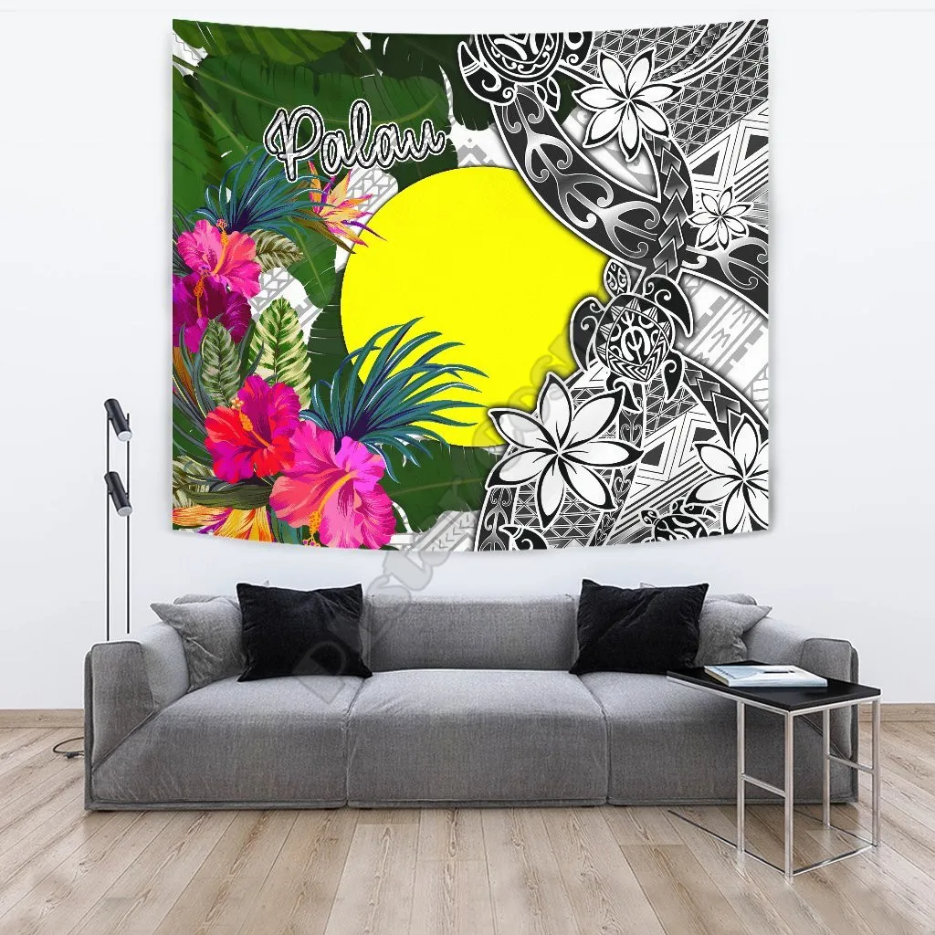 

Palau Tapestry White Turtle Plumeria Banana Leaf 3D Printed Tapestrying Rectangular Home Decor Wall Hanging
