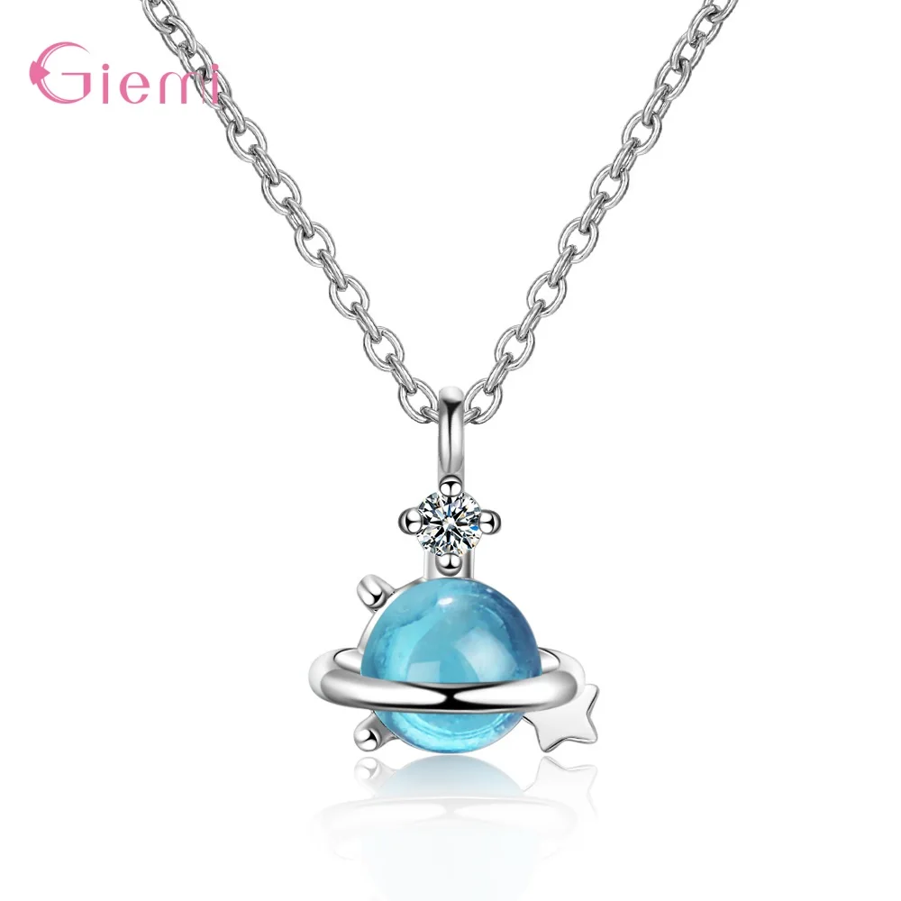 

Ожерелье женское из серебра 925 пробы с подвеской в виде синей планеты