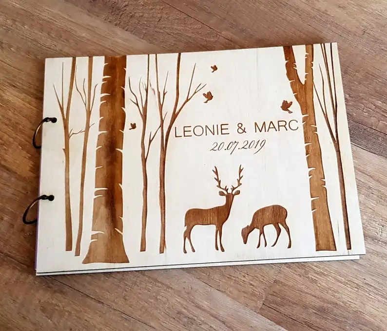 

Personalized Wedding Guest Book Engraved Wooden Guest Book Rustic Wedding Guest Book Deer Guest Book Wood Note Book Guest Book